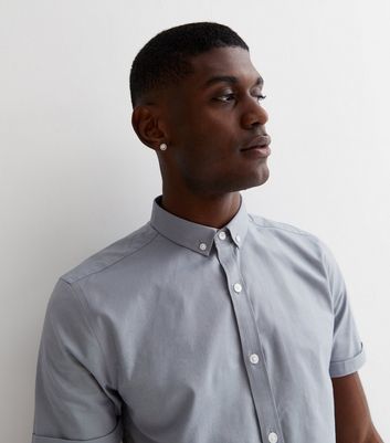 Pale Grey Short Sleeve Muscle Fit Oxford Shirt