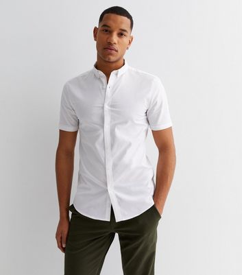 White Short Sleeve Muscle Fit Oxford Shirt