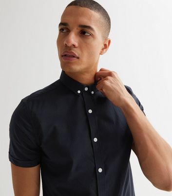 Navy Short Sleeve Muscle Fit Oxford Shirt