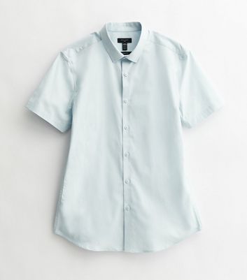 Men's Pale Blue Short Sleeve Muscle Fit Oxford Shirt New Look