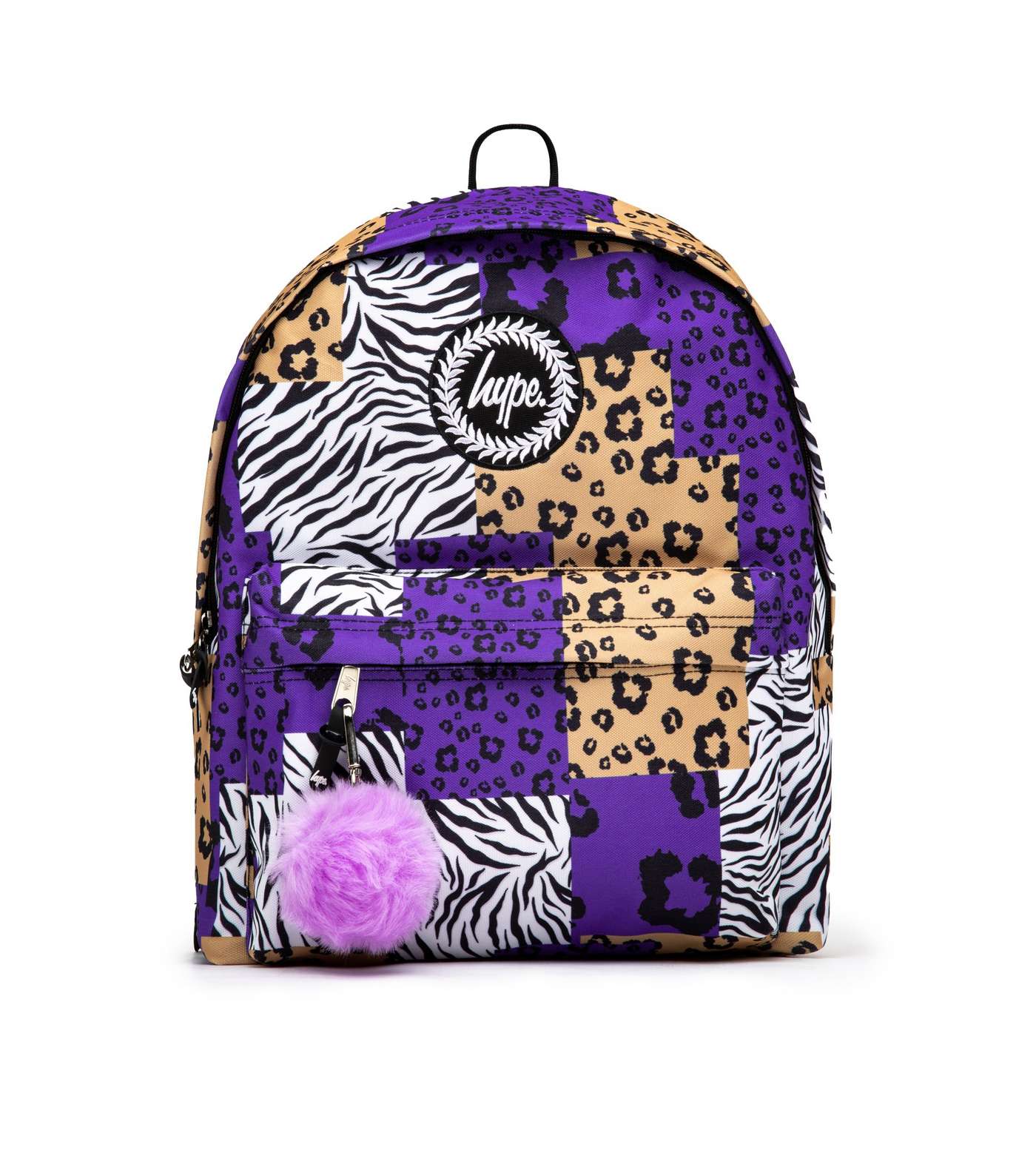 HYPE KIDS Purple Mixed Animal Print Pom Pom Backpack