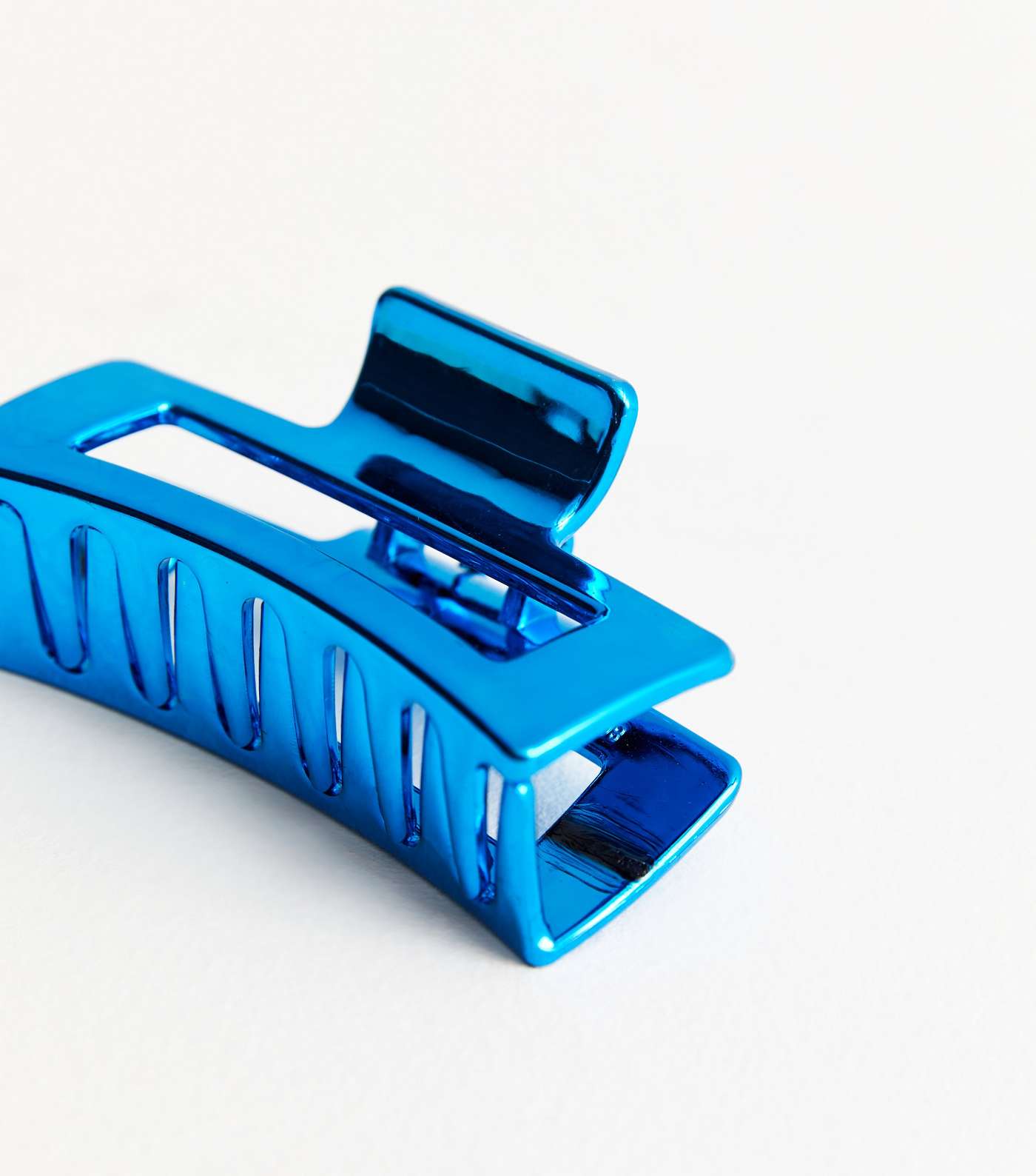 Bright Blue Metallic Rectangle Bulldog Claw Clip Image 2