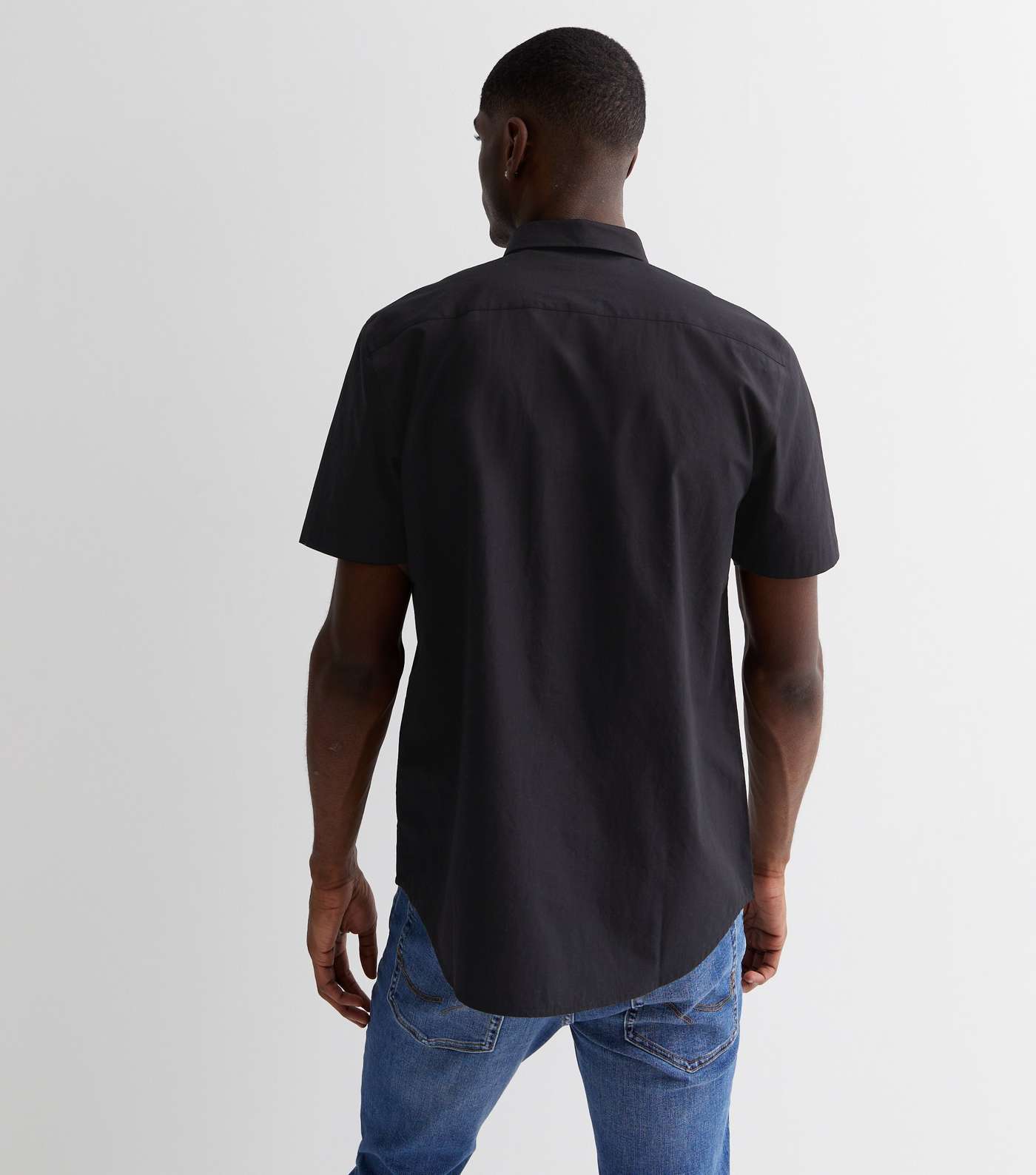 Black Poplin Short Sleeve Regular Fit Shirt Image 4