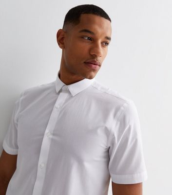 Men's White Poplin Short Sleeve Regular Fit Shirt New Look