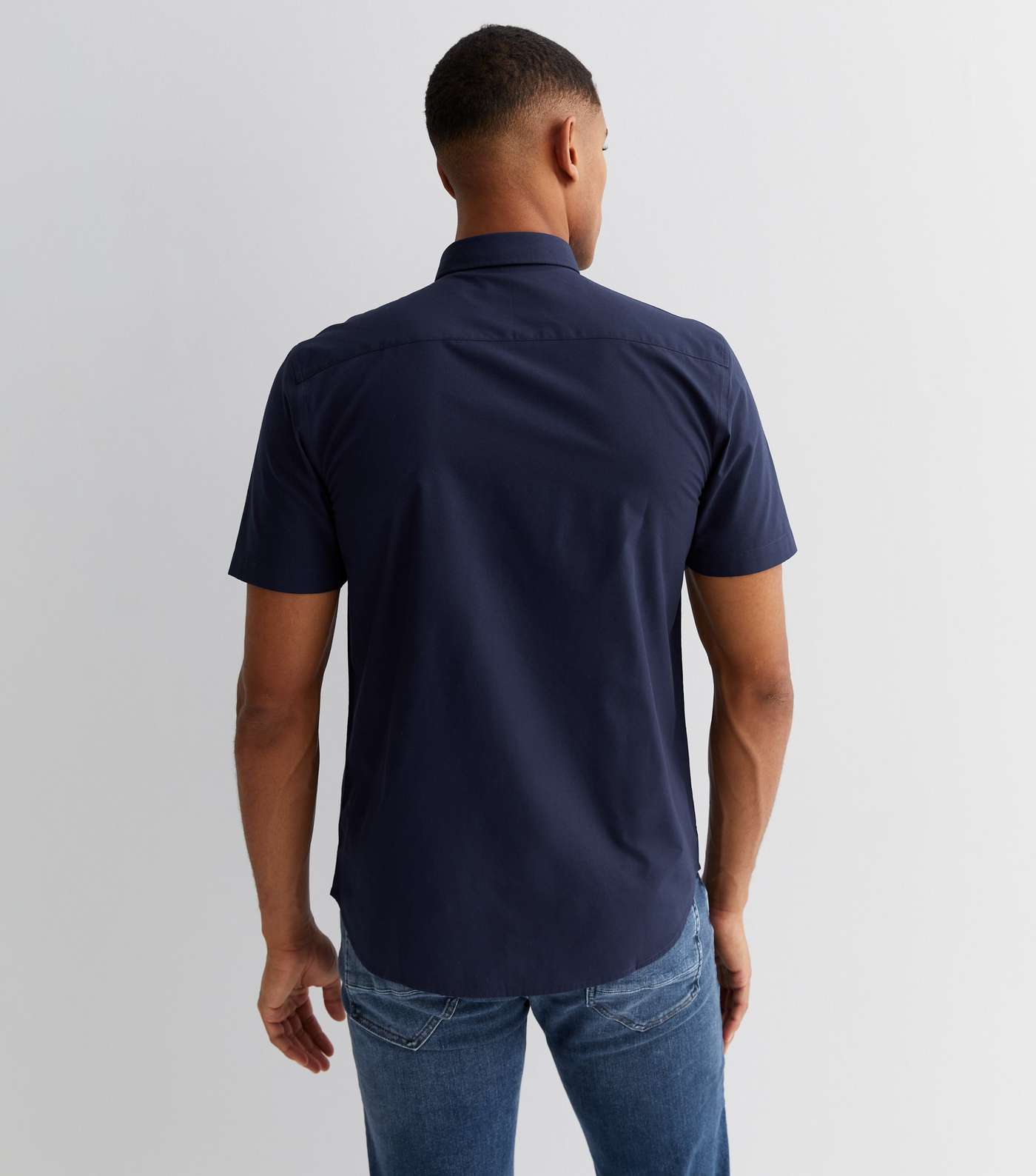 Navy Poplin Short Sleeve Regular Fit Shirt Image 4