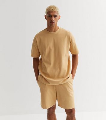 Men's Stone Waffle Long Sleeve Oversized T-Shirt New Look