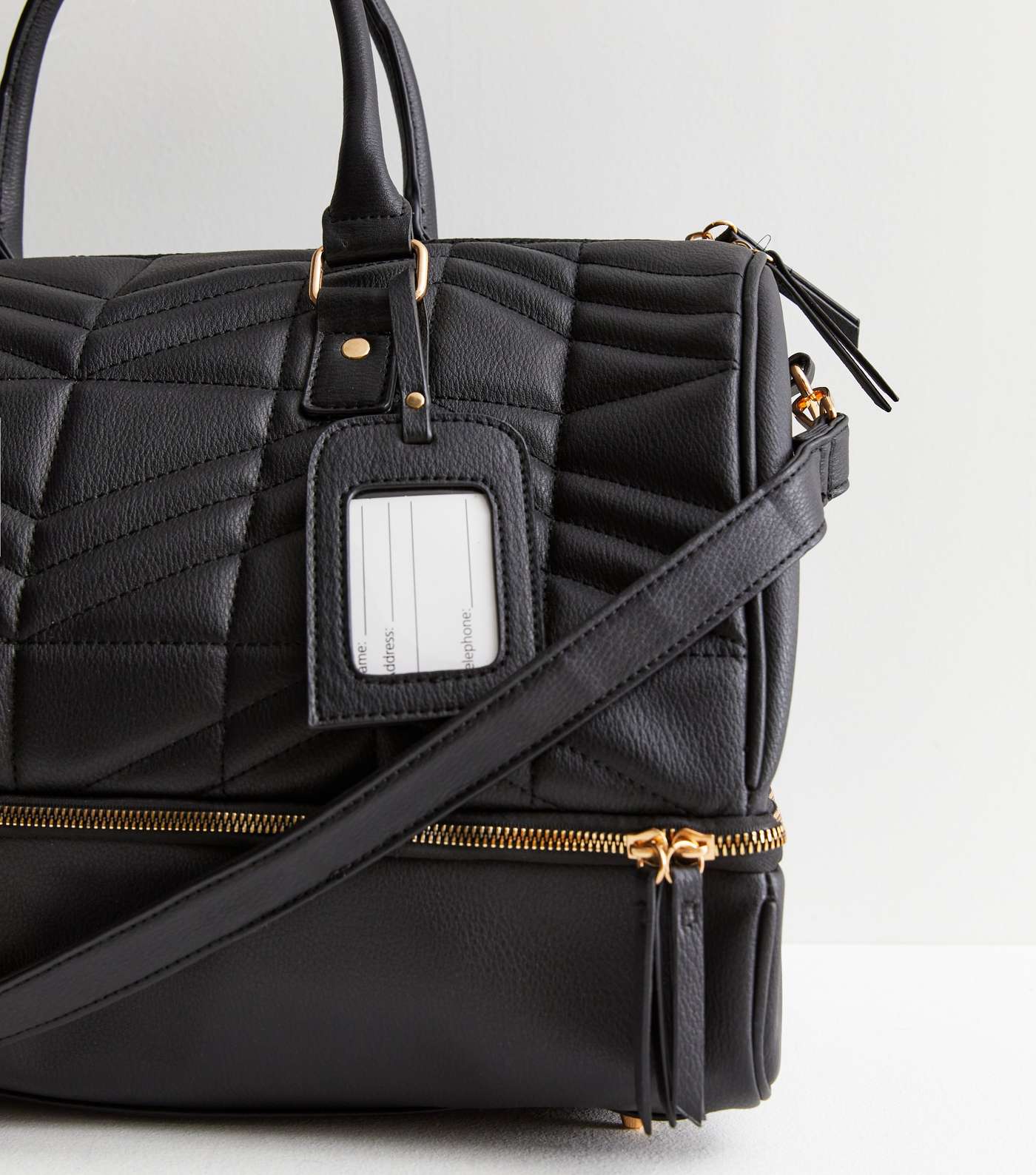 Black Quilted Leather-Look Weekend Bag Image 4