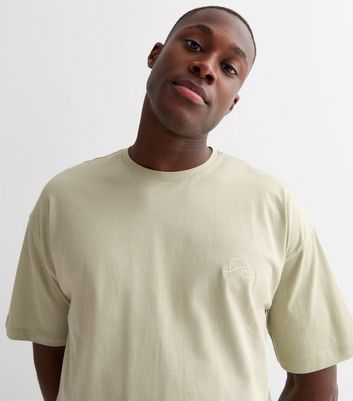 Light Green Embroidered Waves Short Sleeve Oversized T-Shirt