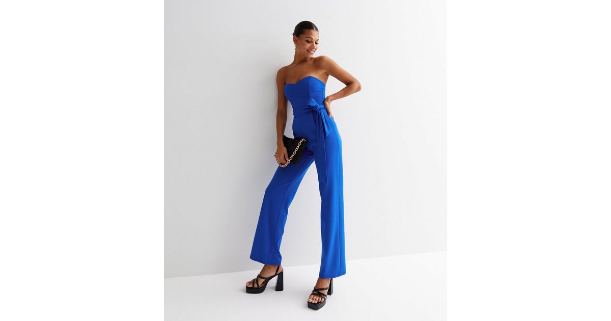 Blue Bandeau Tie Side Wide Leg Jumpsuit