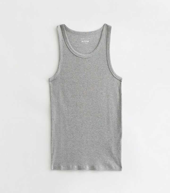 Grey Marl Ribbed Jersey Muscle Fit Vest