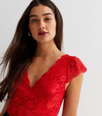 new look red lace bodysuit