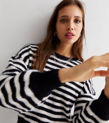 ONLY Black Stripe Faux Fur Jumper | New 