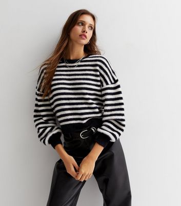 ONLY Black Stripe Faux Fur Jumper | New 