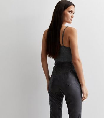 Dark Grey Glitter Bustier Bodysuit New Look