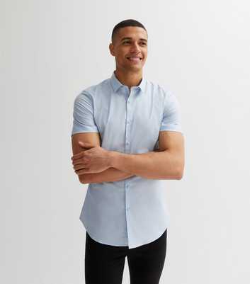 Blue Poplin Short Sleeve Muscle Fit Shirt