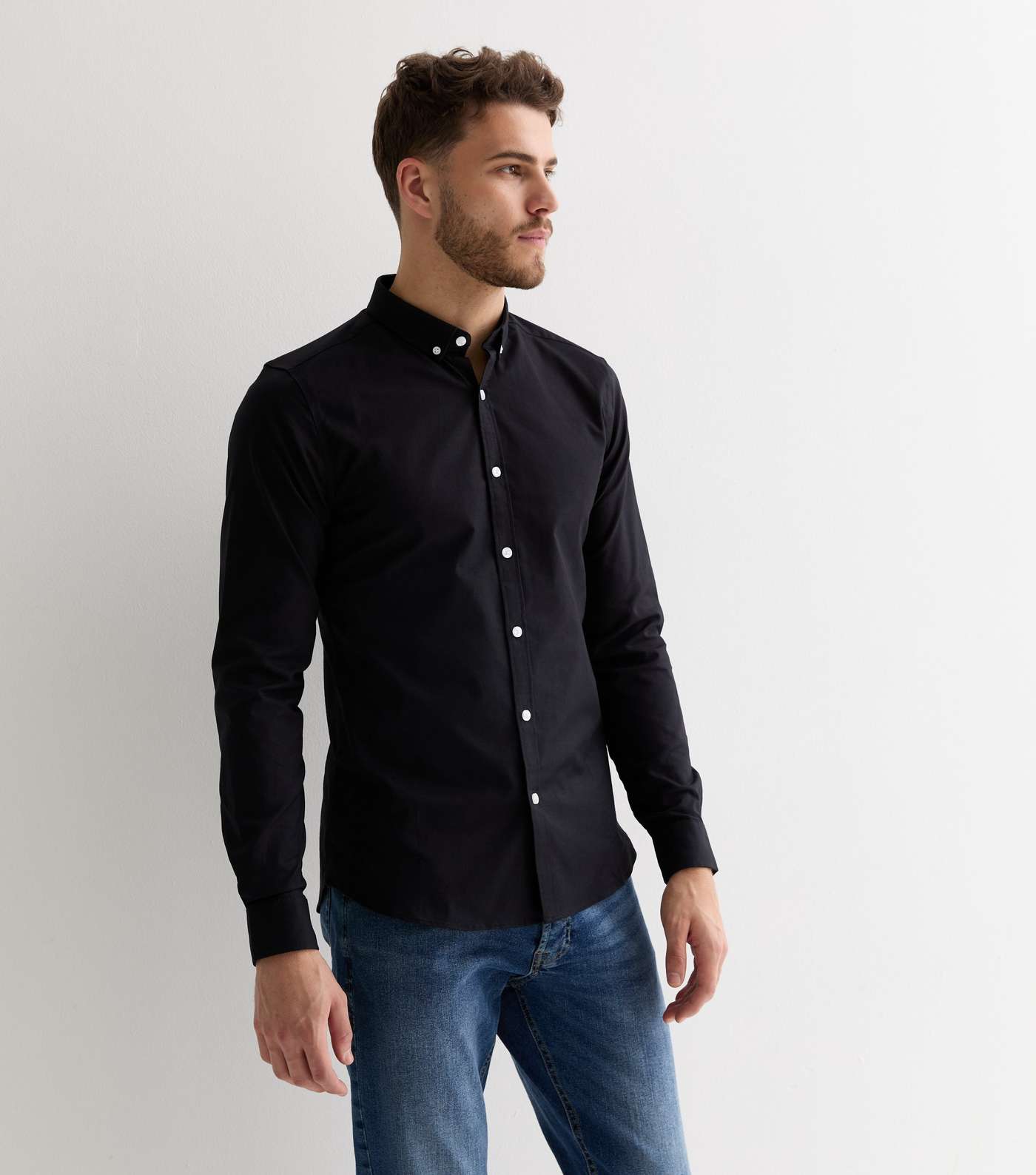 Black Long Sleeve Muscle Fit Oxford Shirt Image 2