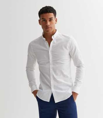 White Long Sleeve Muscle Fit Oxford Shirt