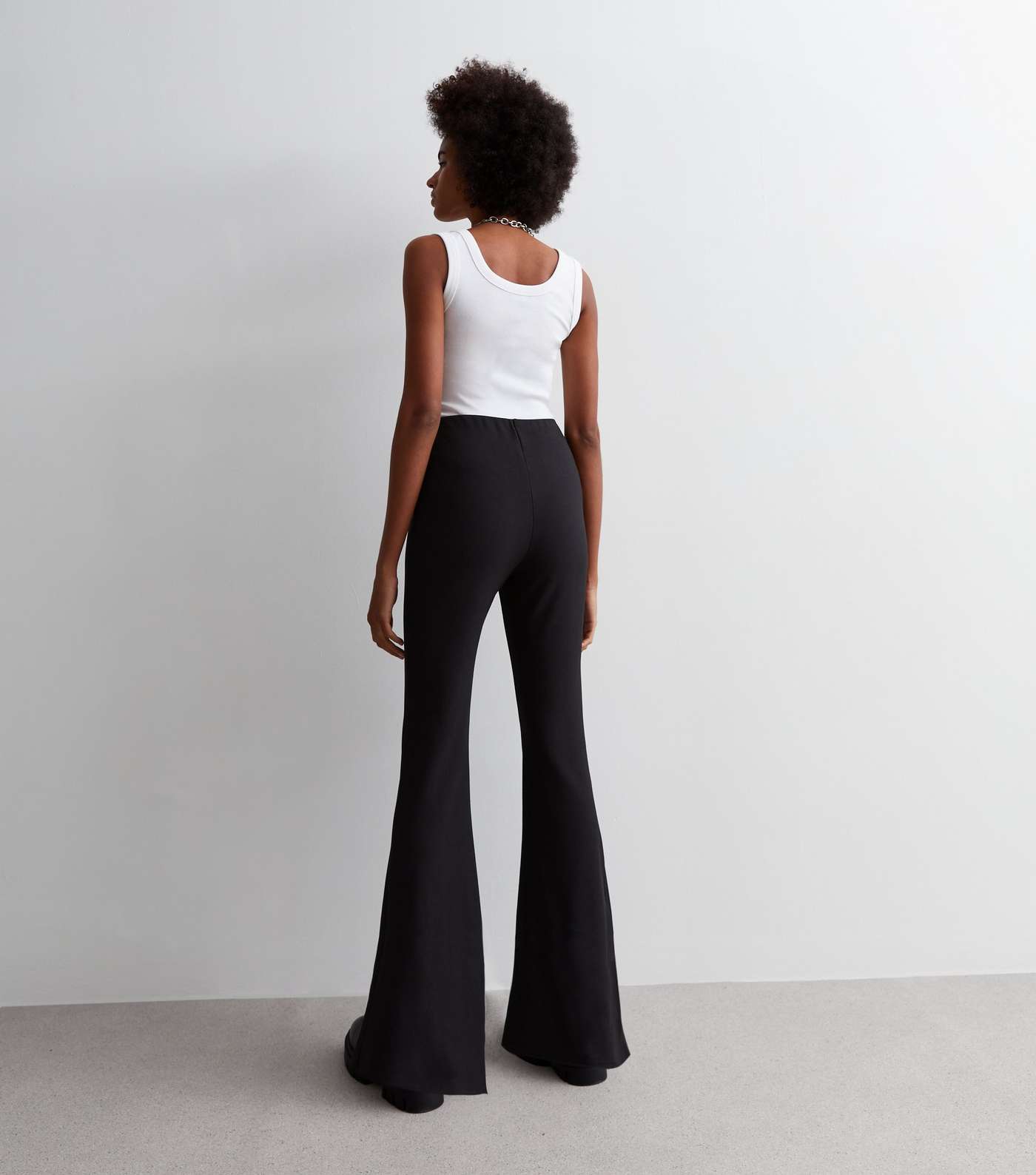 Black Ribbed Flared Trousers Image 4