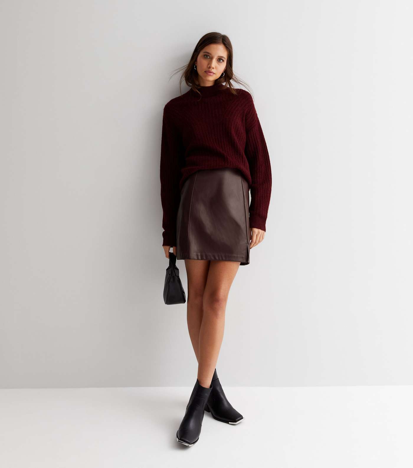 Burgundy Leather-Look Mini Skirt Image 3