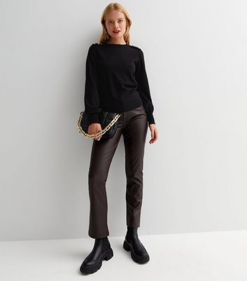 CROPPED FAUX LEATHER TROUSERS  Black  ZARA South Africa