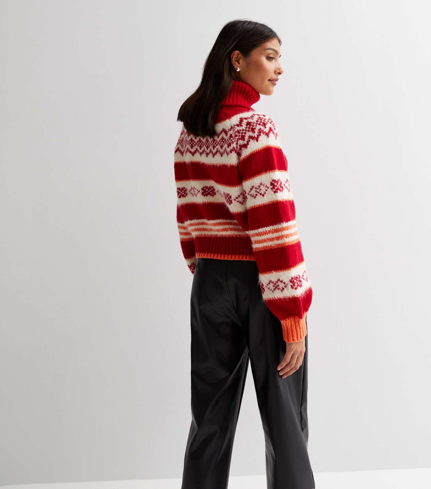 Blue Vanilla Red Abstract Knit Roll Neck Crop Jumper Image 4
