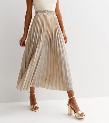 Gold Glitter Pleated Midi Skirt New Look