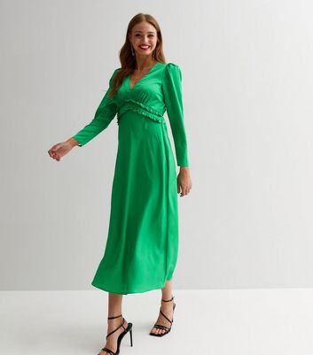 Satin midi dress long sleeve sales