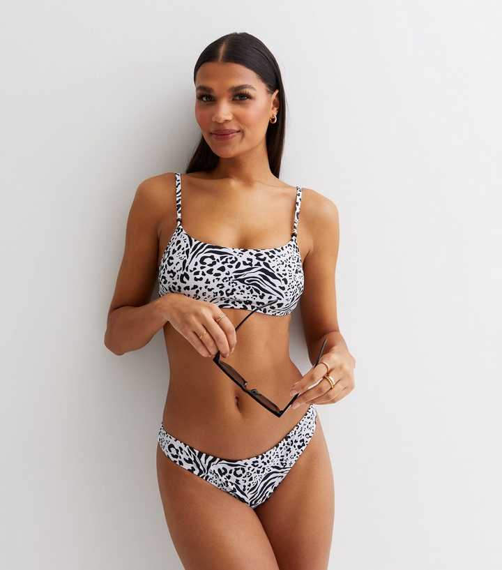 White Animal Print Hipster Bikini Bottoms