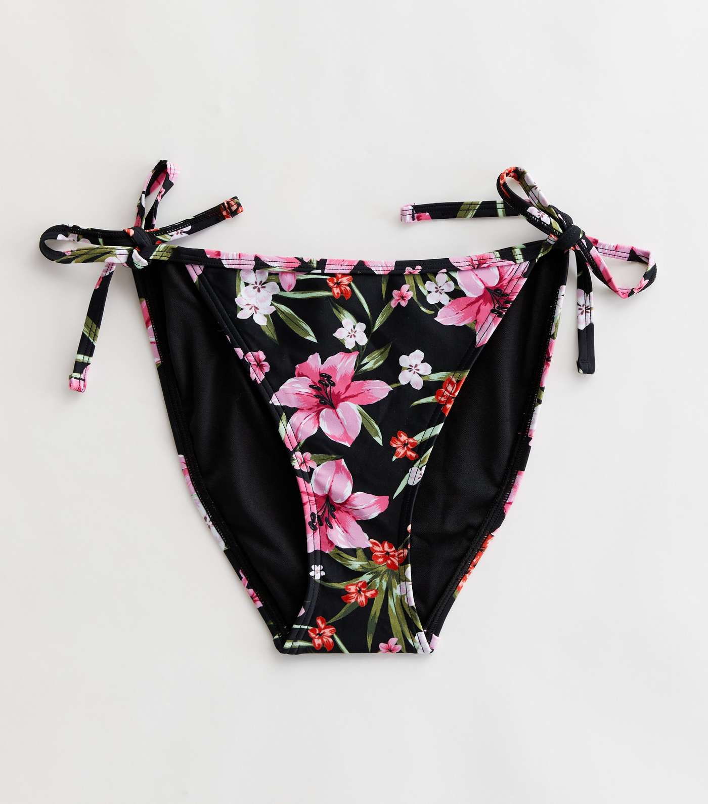 Black Floral Tie Side Bikini Bottoms Image 5