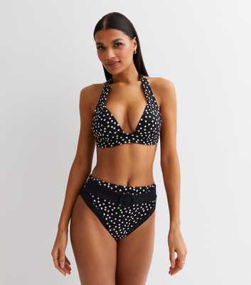 Black Spot Illusion Belted High Waist Bikini Bottoms