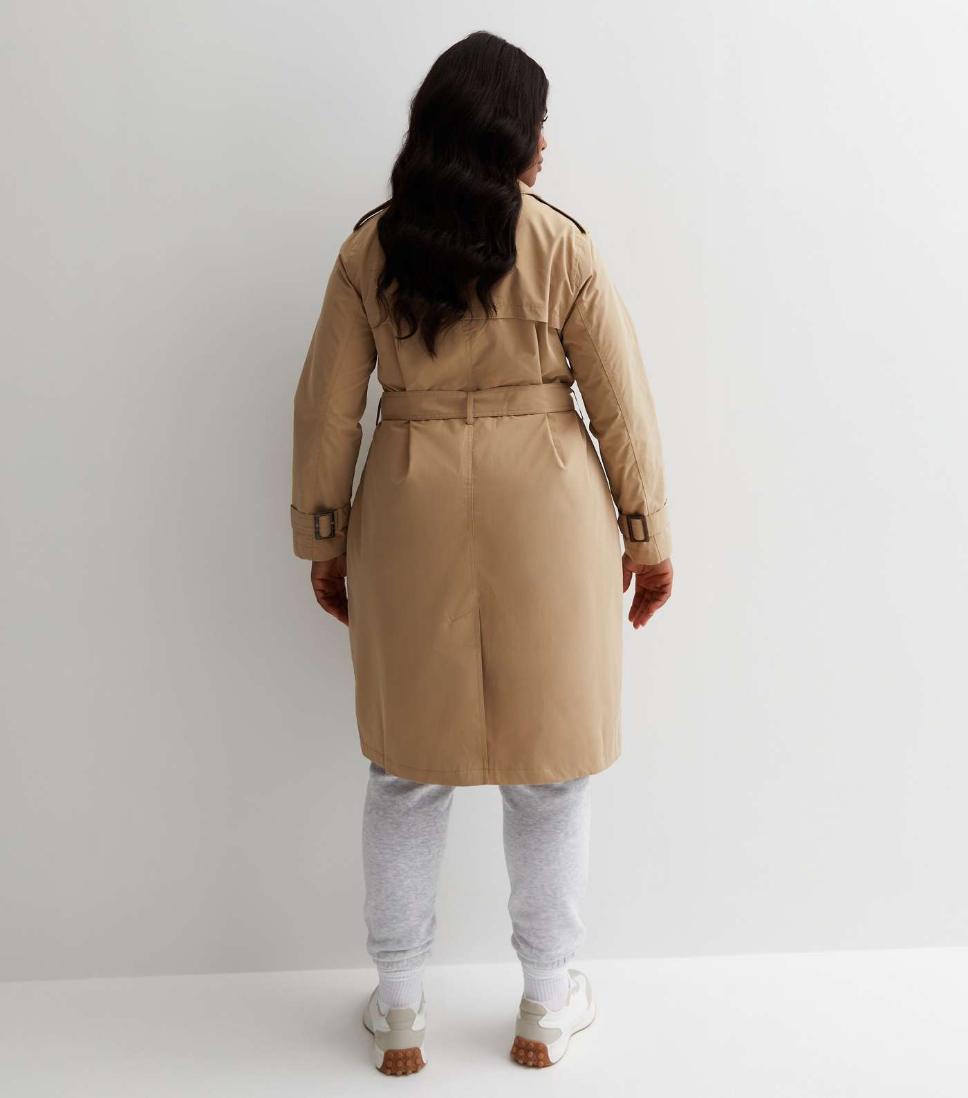 Curves Camel Belted Trench Coat Image 5