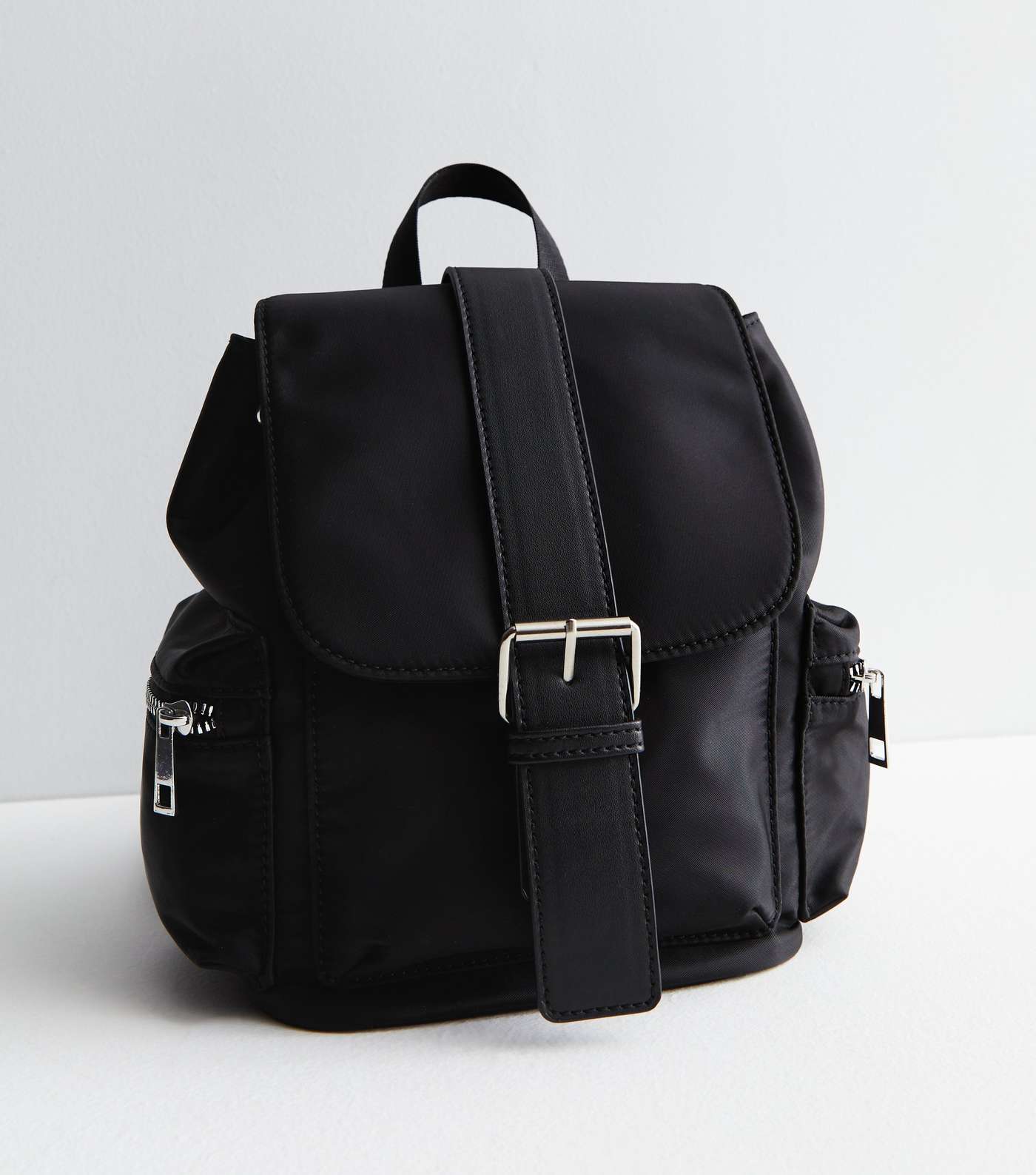 Black Buckle Front Mini Drawstring Backpack