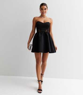 Black Scuba Bandeau Lace Mini Dress