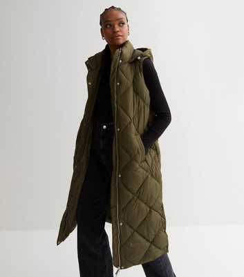 Tall High Neck Sleeveless Diamond Padded Hooded Gilet