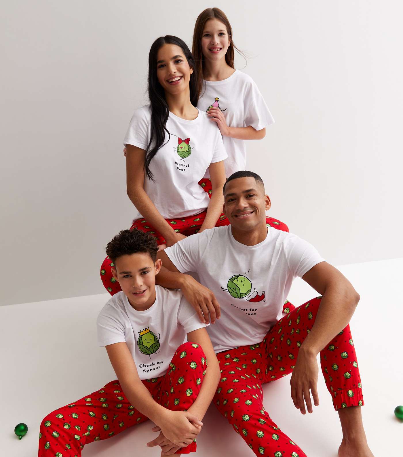 Boys White Christmas Jogger Family Pyjama Set with Brussel Sprouts Logo Image 6