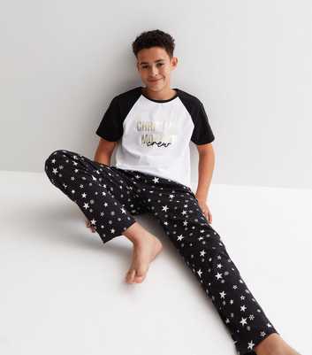 Boys Black Family Christmas Jogger Pyjama Set with Star Print