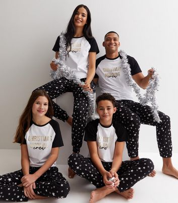 Boys Black Family Christmas Jogger Pyjama Set with Star Print