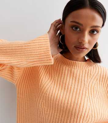 Coral Ribbed Knit Crew Neck Jumper