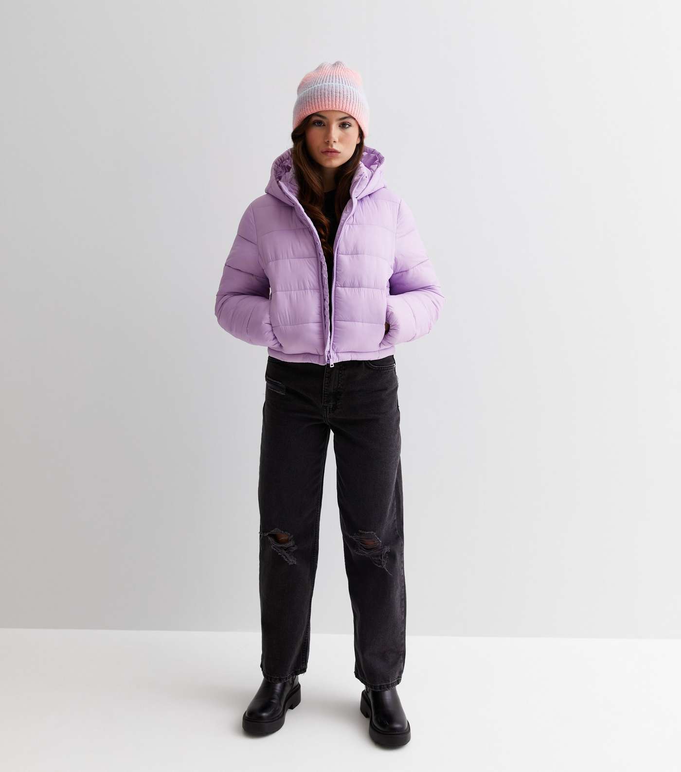 Girls Lilac Hooded Puffer Jacket New Look