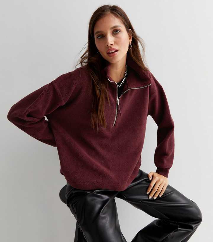 Burgundy Teddy 1/2 Zip Sweatshirt