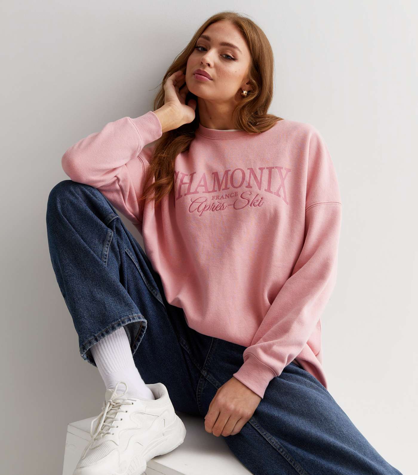 Pale Pink Chamonix Print Oversized Sweatshirt