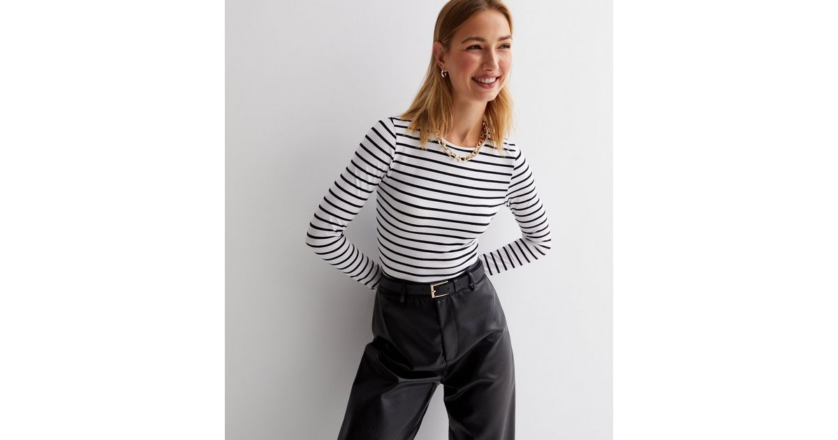 White Stripe Round Neck Long Sleeve Bodysuit | New Look