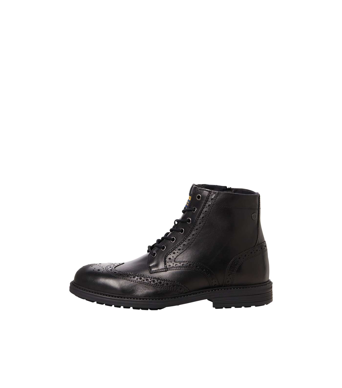 Jack & Jones Black Leather-Look Brogue Lace Up Boots Image 3