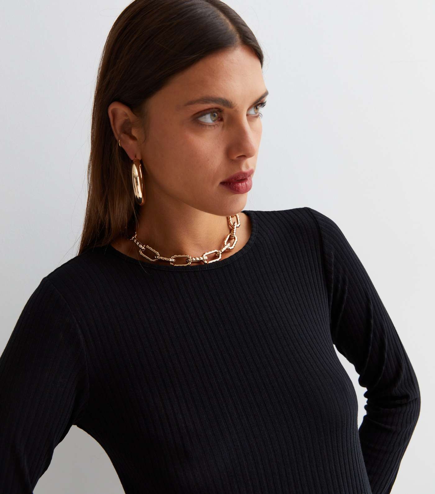 Black Ribbed Jersey Long Sleeve Swing Top Image 3