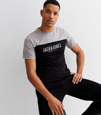 Men's Jack & Jones Black Colour Block Crew Neck Logo T-Shirt New Look