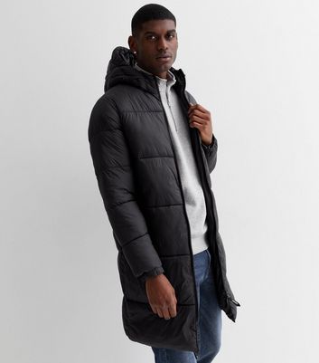 Jack & Jones Black Hooded Long Puffer Jacket