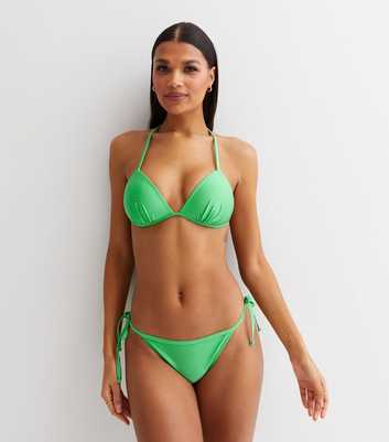 Green Halter Moulded Triangle Bikini Top
