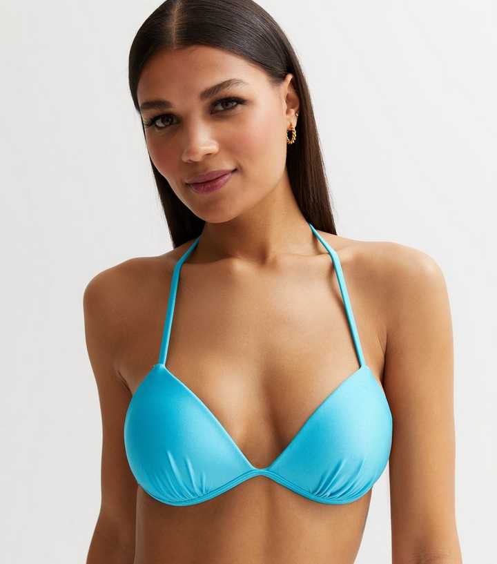 Turquoise Halter Moulded Triangle Bikini Top