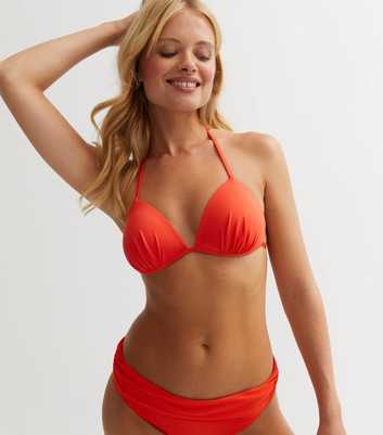 Red Halter Moulded Triangle Bikini Top