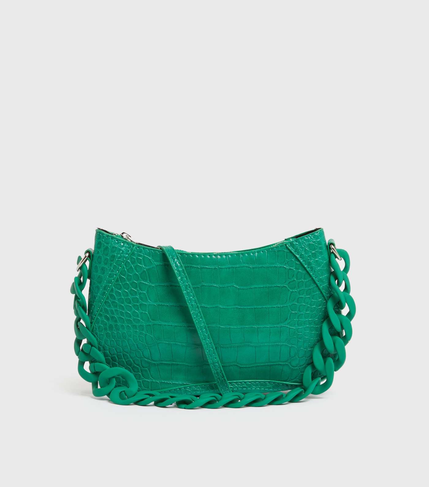 Green Faux Croc Chain Shoulder Bag